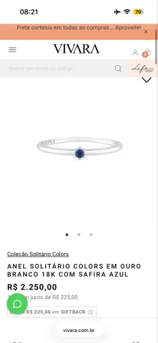 Anel de ouro branco 18k vivara
