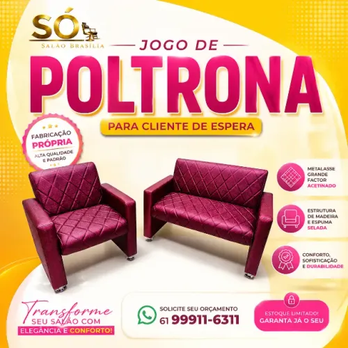 Jogo de Poltrona Para Salão de Beleza Premium | Poltrona Cliente de Espera 