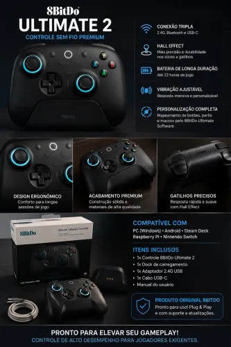Controle 8bitdo ultimate 2 para pc