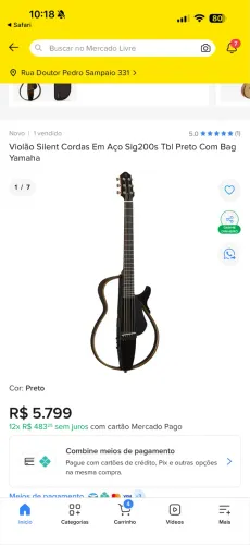 Violão Silent Cordas Em Aço Slg200s Tbl Preto Com Bag Yamaha