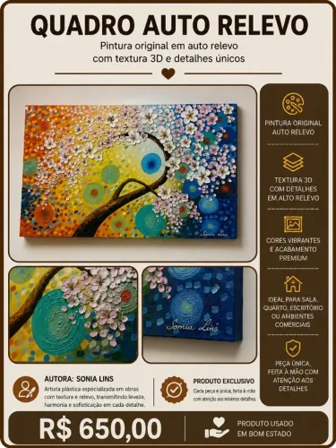 Quadro Decorativo em Auto Relevo 3D - Obra Original de Sonia Lins