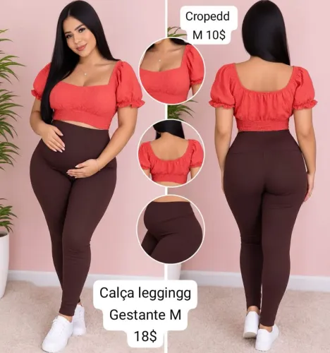 Calça legging pra gestante p/m + cropedd