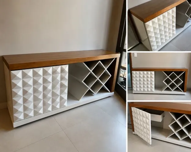 Buffet Adega Alto Padrão - Madeira Maciça/Design Moderno