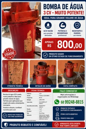 ? BOMBA DE ÁGUA WEG 3CV - MUITO POTENTE ?