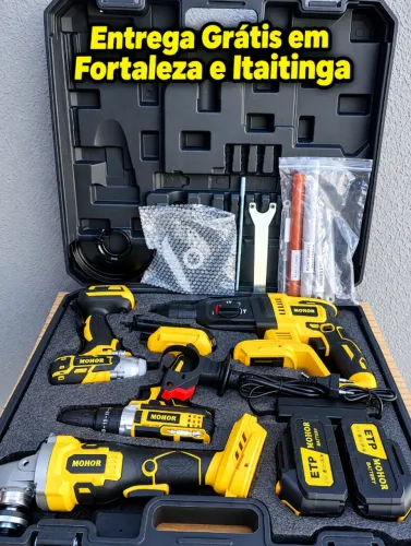 Kit de Ferramentas 4 em 1 Parafusadeira, Furadeira, Chave de impacto e Esmerilhadeira / Li