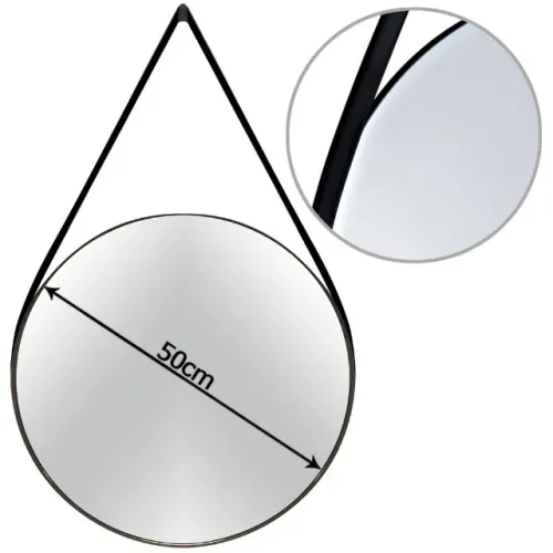 Espelho Adnet Preto Retrô Decorativo 50cm Redondo Alça Metal