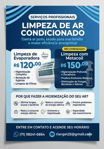 Limpeza de Ar Condicionado Evaporadora a partir de R$ 120,00 | Agende Já!
