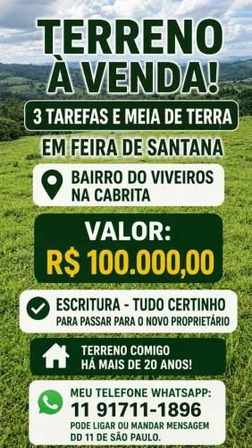 Terreno (3 tarefas e meia) Para construir Chácara