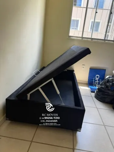 Cama box estruturada Baú Solteiro 88x1.88 Blindado com Pistão a Gás