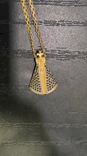 Pingente Nossa Senhora Ouro 18k Safiras Azuis e Diamantes