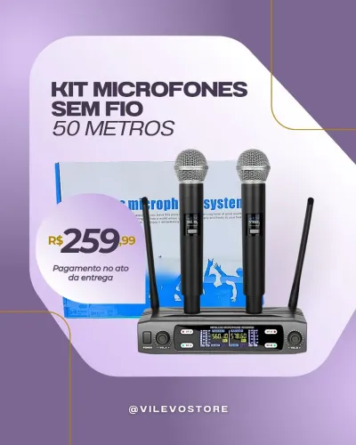 Sistema de Microfone Sem Fio da Marca LLD K-08A Kit 2 Microfones 1 Receptor