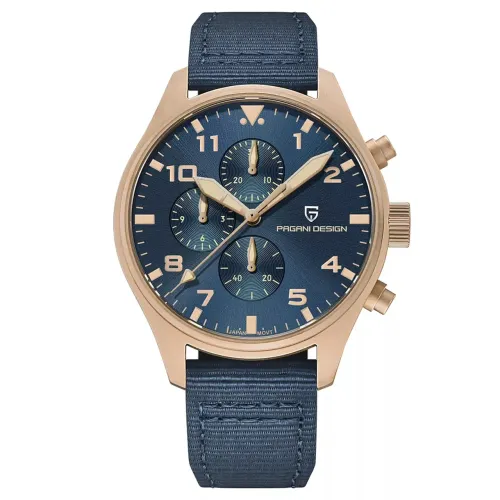 Relógio Pagani Design PD-1703 - Cronógrafo | Vidro Safira | Azul/Dourado (Premium)