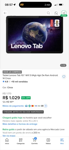 Tablet Lenovo Tab 10.1? Wi-Fi | 64GB | 4GB RAM | Android 14