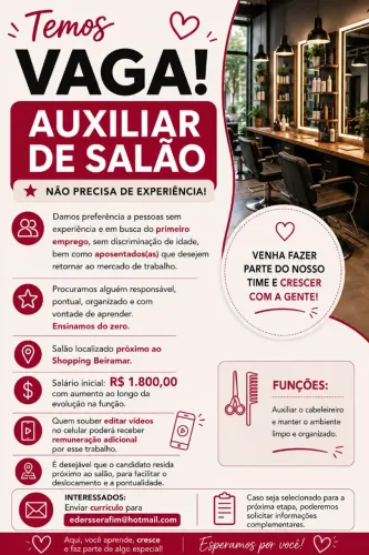 Emprego de auxiliar de salão.