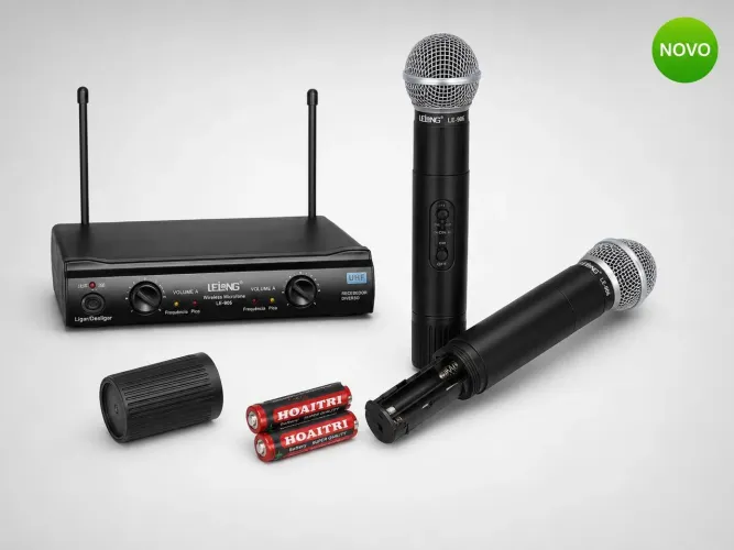 Microfone Sem Fio Duplo Profissional UHF Lelong LE-906 Dinâmico