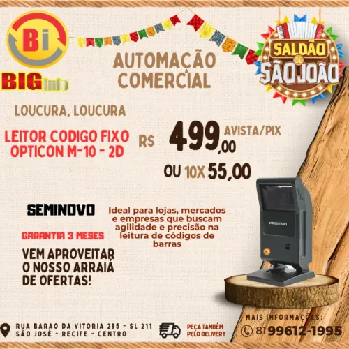Leitor Scanner de Código de Barras Opticon M10 - 1D 2D - Em ate 10x Fixas 