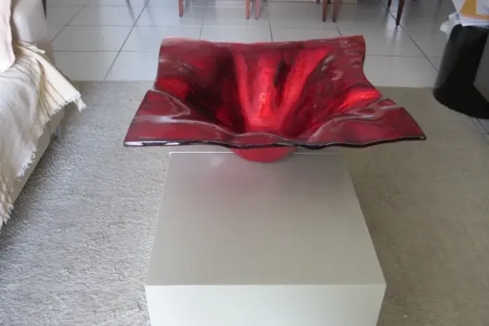 Centro de mesa usado, em vidro murano vermelho, em ótimo estado.