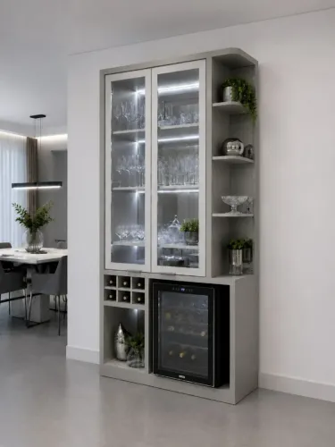 Cristaleira Bar em MDF Restaurada com LED e Nicho para Adega/Frigobar