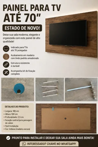 Vendo painel para TV de até 70 polegadas, em excelente estado de conservação.