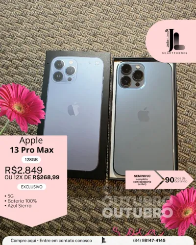 IPHONE 13 PRO MAX, 5G, 128GB, AZUL SIERRA, SEMINOVO, EXCLUSIVO!