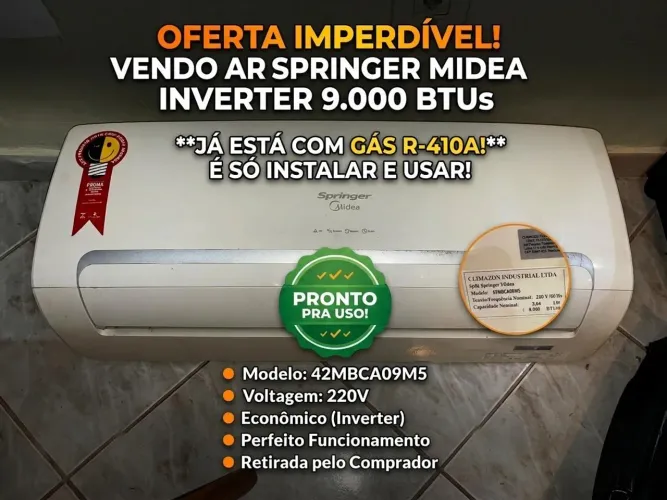 Ar Condicionado Split Springer Midea Inverter 9.000 BTUs - 220V (Já com Gás)