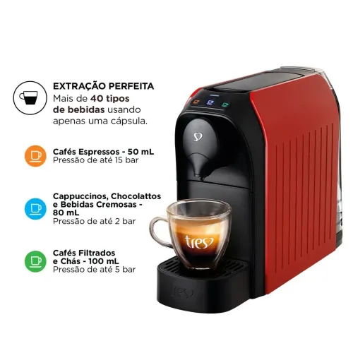 Cafeteira Cápsula Vermelha Três Corações Passione - 5G Espresso - 127V - NOVO<br>