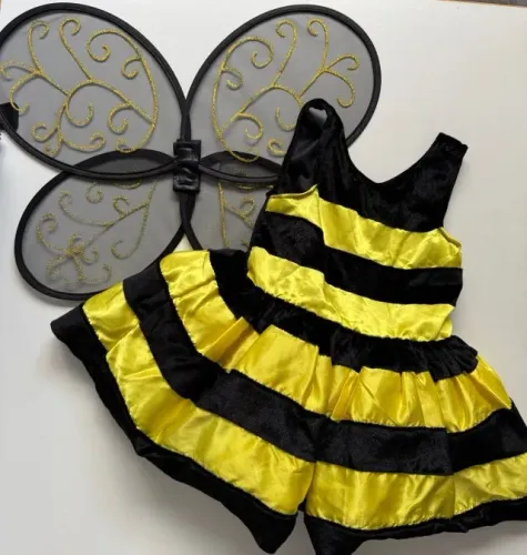 fantasia abelhinha + asa 3 anos fun of a king - o preto do vestido é em veludo - o amarelo