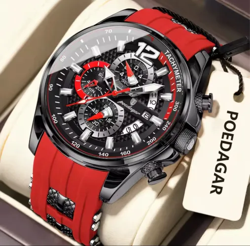 Relógio esportivo com data e cronógrafo reais, pulseira em silicone - Novo na caixa