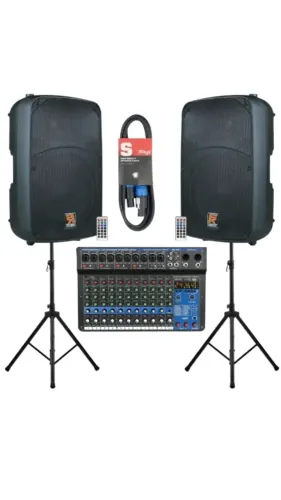 Kit 2 Caixa Ativa 12' Staner Sr212a 200W- Com USB e Bluetooth + Tripe + Mesa de Som + Cabo