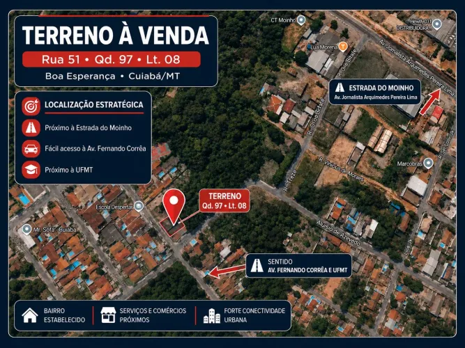TERRENO DE 963,60 M² NO BOA ESPERANÇA - PRÓXIMO À UFMT E ESTRADA DO MOINHO