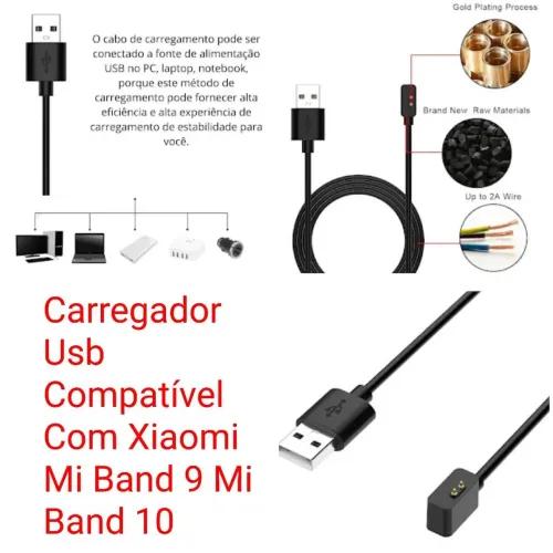 Carregador Usb Compatível Com Xiaomi Mi Band 9 Mi Band 10