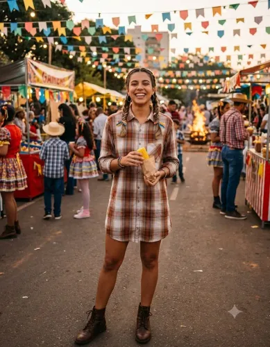 Vestidos xadrez e florais para festa junina