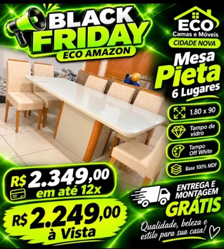 Mesa de 6 lugares grande 180x90 mega promoção