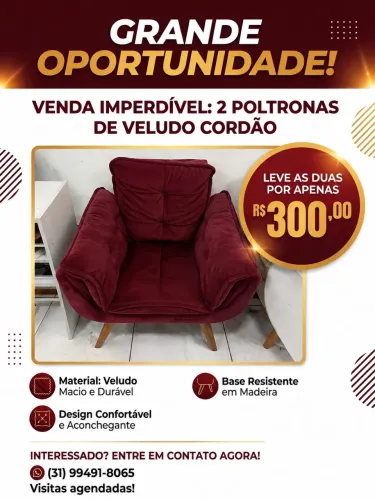 2 Poltronas de Veludo Cordão - Confortáveis e Conservadas