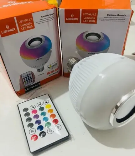 Lâmpada Caixa de som com Luz Led - Bluetooth e Controle