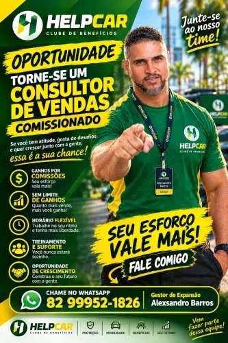 Oportunidade de ser consultor de vendas comissionado