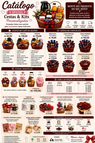Cestas de chocolates, café da manhã