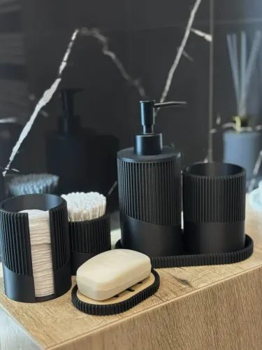 Kit Banheiro Porta Sabonete Líquido Escovas Algodão 3D Luxo