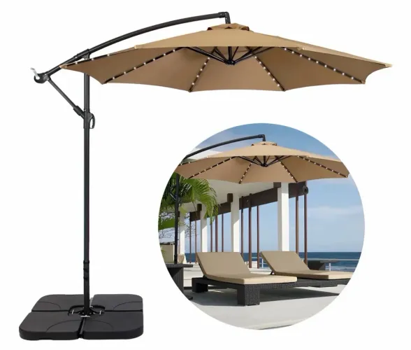 Ombrelone Guarda-sol Lateral Led Bege 3m Com Base Para Praia