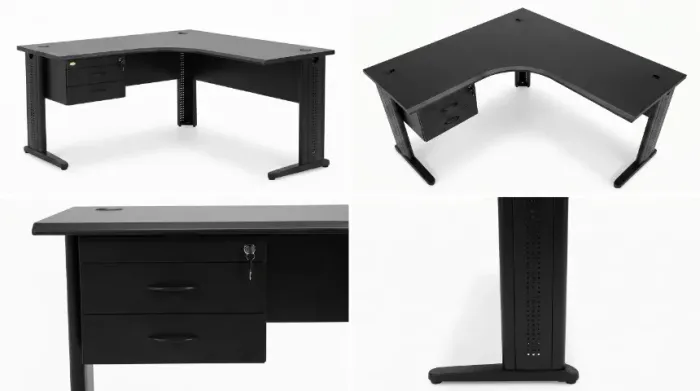 Mesa Executiva Squadro em L Preta + Gaveteiros - Design Industrial - Lote ou Unid.
