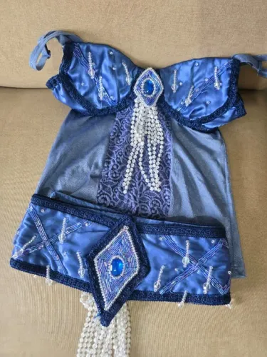 Conjunto Dança do Ventre Bordado à Mão Azul Marinho