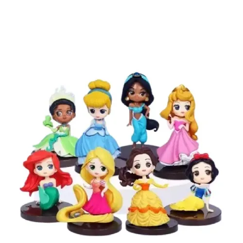 Kit c/ 08 Princesas: Ariel - Aurora Bela- Belle - Branca de Neve - Cinderela - Rapunzel - 