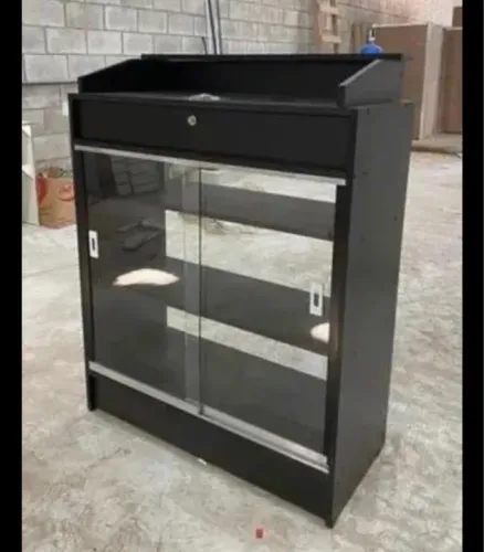 BALCÃO CAIXA VITRINE COM PORTA DE VIDRO