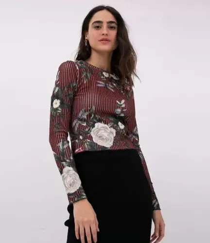 Blusa feminina listrada floral marca bluesteel produto (novo)