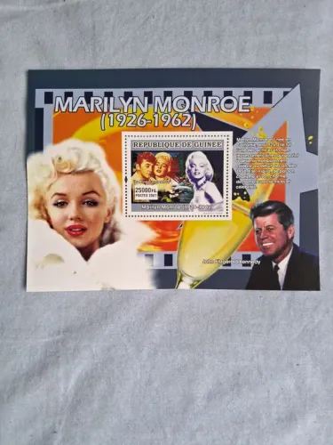 Bloco de selo Marilyn Monroe e John Kennedy