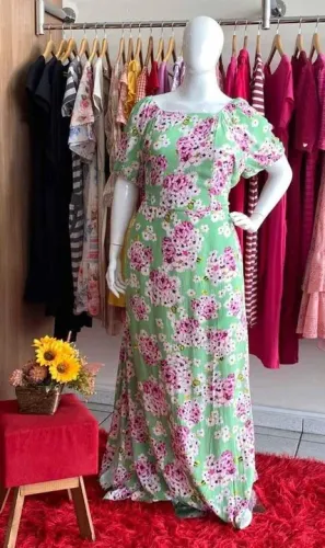 Vestido Longo Floral Plus Size 