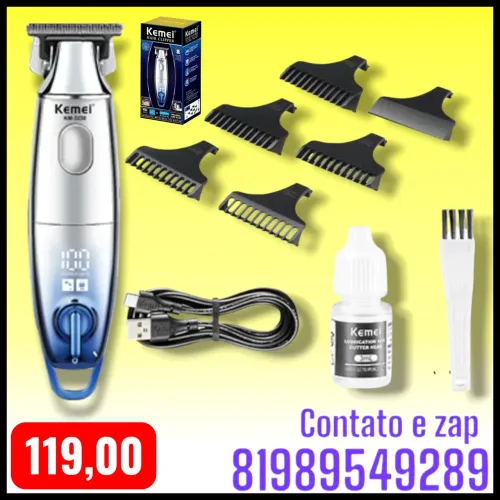máquina de cortar cabelo e acabamento profissional sem fio Kemei KM-3230.