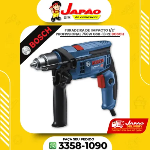 Furadeira de Impacto Profissional 750W 1/2" Bosch GSB-13RE Com 2 Anos de Garantia