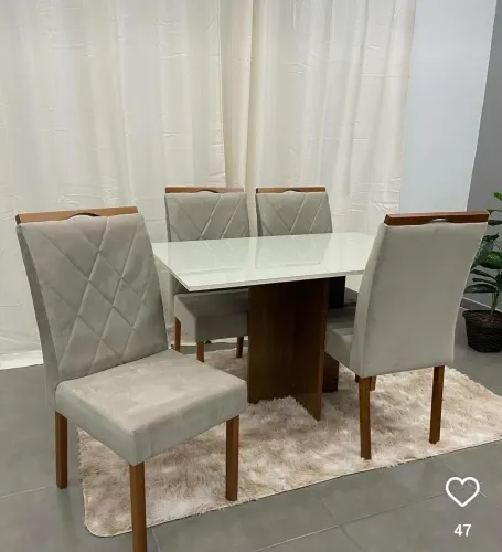 MESA DE JANTAR 1.20×80 TAMPO COM VIDRO 4 CADEIRA MACIÇA
