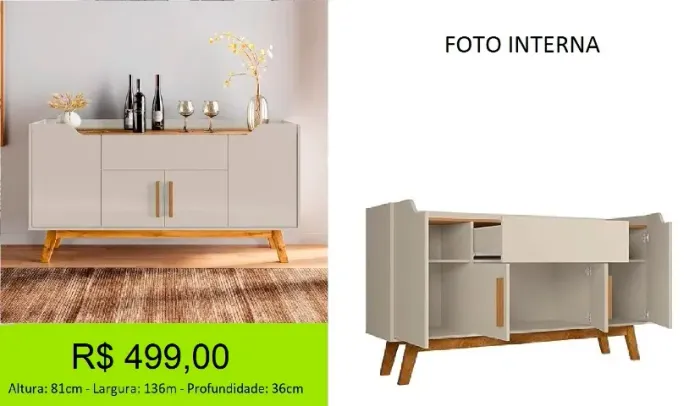 Aparador buffet moderno, seus pés contem resistência - Oferta por tempo limitado